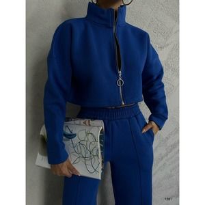New! Womens Cropped Jacket Tracksuit Set | Blue | Size Large